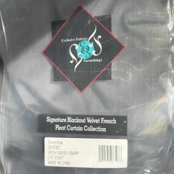 NWT 25x120” Distance Blue Grey Exclusive Fabrics Pleated Blackout Velvet Curtain